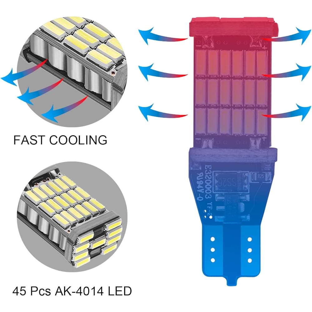 Rayhoo 1000 Lumen Very bright 921 912 LED backup bulb CANBUS Error free T15 906 W16W Socket 45 AK-4014 Chipset, Backup Reverse Light Only Xenon White 6000K 2 pieces