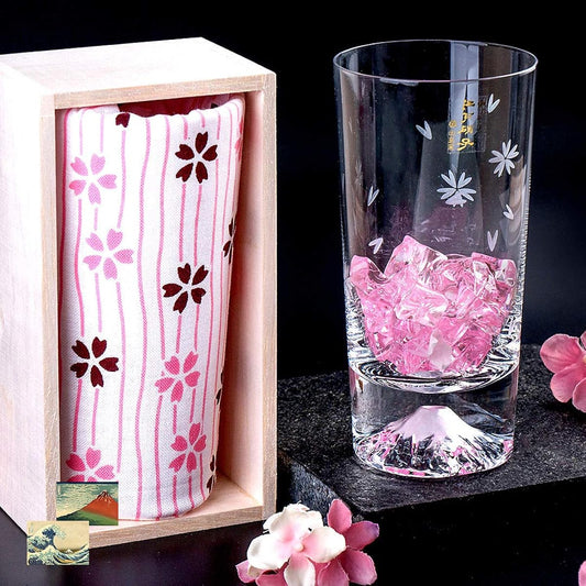 Mt. Fuji Glass Tajima Glass Sakura Fuji Tumbler Glass Souvenir Grand Prix Edo Glass Kiriko Mt. Fuji Cherry Blossom Whiskey Glass Rocks Glass Beer Sake Foreign Overseas Souvenir Celebration Gift Present Popular MADE IN JAPAN Souvenir Grand Prix Paulownia