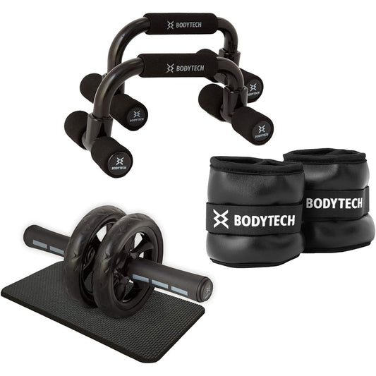 Bodytech Ab Roller with Knee Protection Mat Load Capacity 200kg Double Roller Exercise Ab Wheel BTS91NH001
