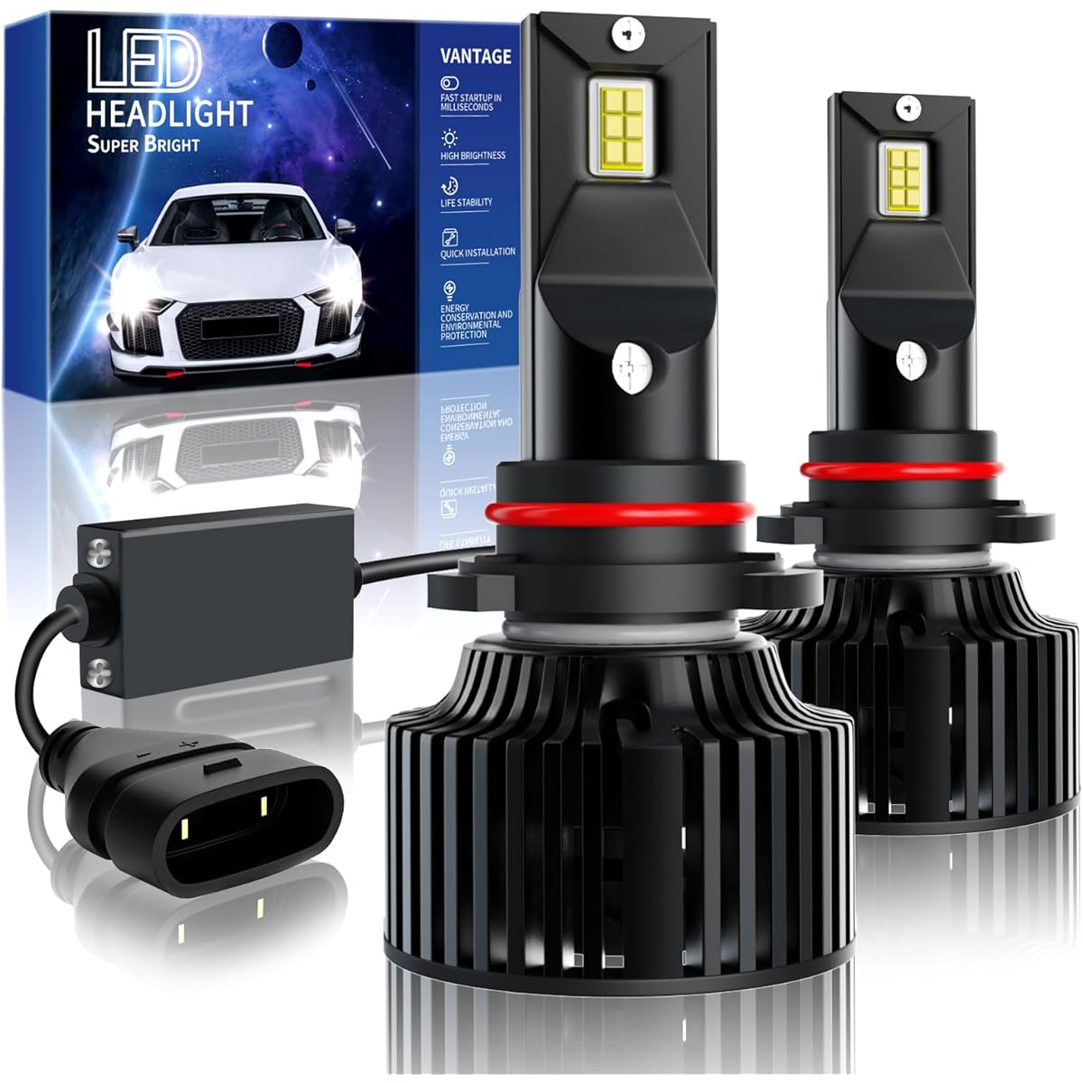 IKERY HB4/9006 LED headlight with driver unit 50W 20000 flow 12-24V 6500K Vehicle inspection compatible with fan (2 pieces) (9006/ HB4)