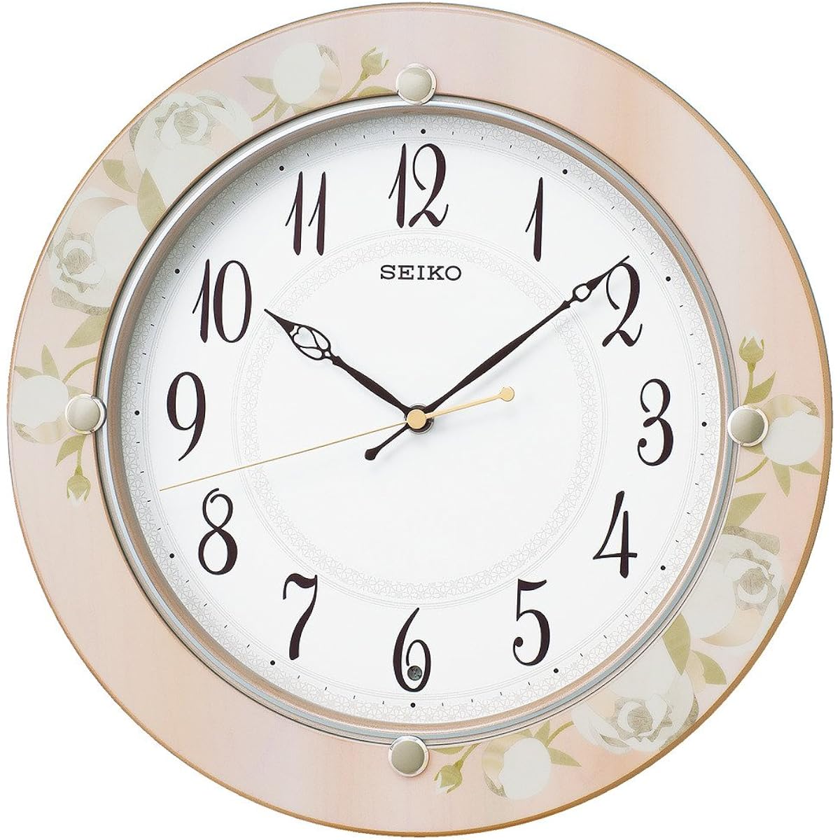 Seiko Clock Wall Clock Radio Analog Wooden Frame Light Pink Floral Pattern KX220P