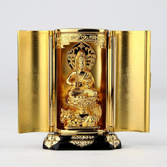 Buddha statue Manjusri Bodhisattva with Zushi (gold plated/24K gold) Buddhist sculptor: Keiaki Watanabe Original model_ (born in the year of the Rabbit) Zodiac guardian main image Zodiac Takaoka bronze ware (Monjubosatsu)