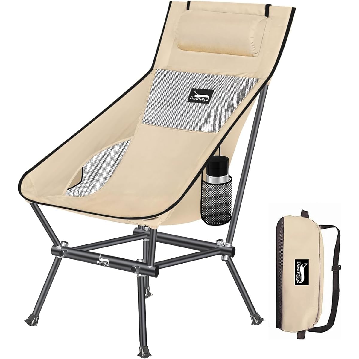 Outdoor Chair Folding Camping Chair Lightweight with Pillow [High Back] [Uniquely Developed Cup Holder] With Pocket Load Capacity 150kg Compact Chair Storage Bag Included Convenient to Carry for Fishing, Climbing ZSG