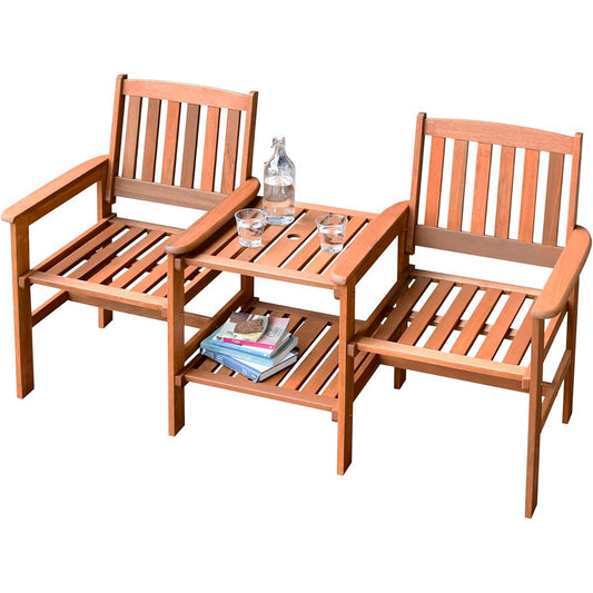 Gardenmaster Love Chair Garden Set Width 160 x Depth 63 x Height 89 cm Natural Maranti Wood with Parasol Hole Garden Balcony Terrace Balcony MFC-672
