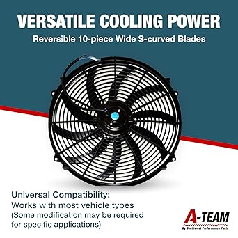 A-TEAM Performance 140041 16 inch electric radiator cooling fanwide S curve 10 blade thermostat kit