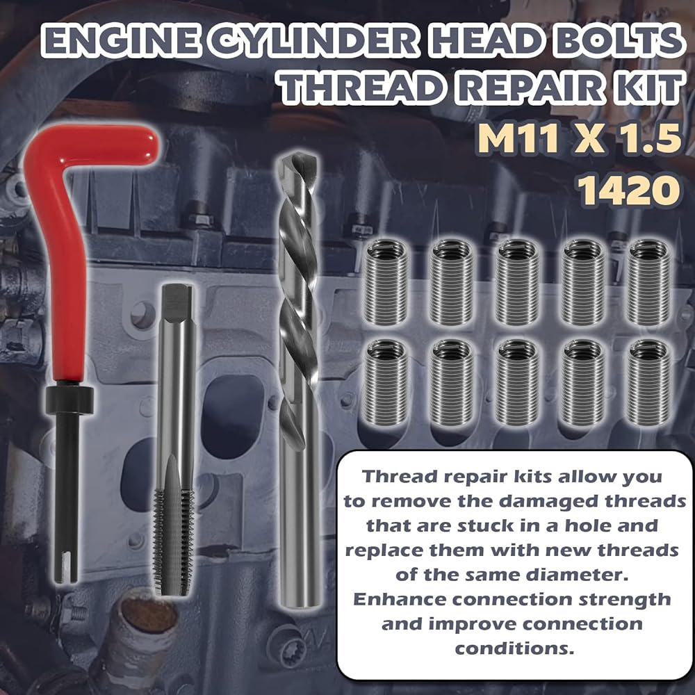 BZCOVAC 1420 Engine Cylinder Head Bolt Thread Repair Kit Honda 11.5mm x 1.5 inch
