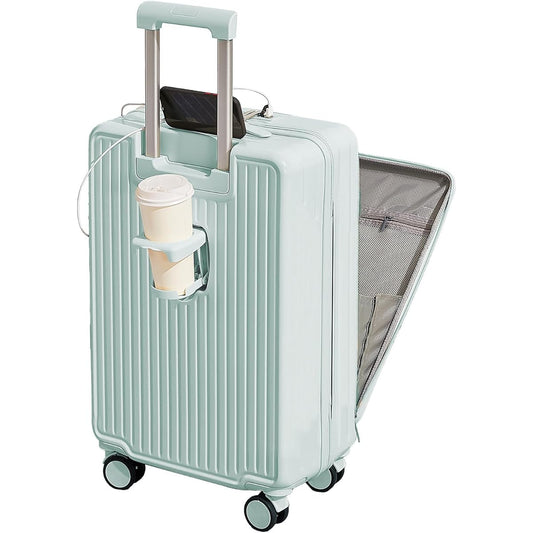[Manatsulife] Carry Case, Suitcase, Travel, Business Trip, Shockproof, Includes Cup Holder, USB Port, 360 Degree Rotation, Lock, Quiet, Ultra Light, Business, Stylish, 966 (S, Carry-on, Front Open Type + Blue)