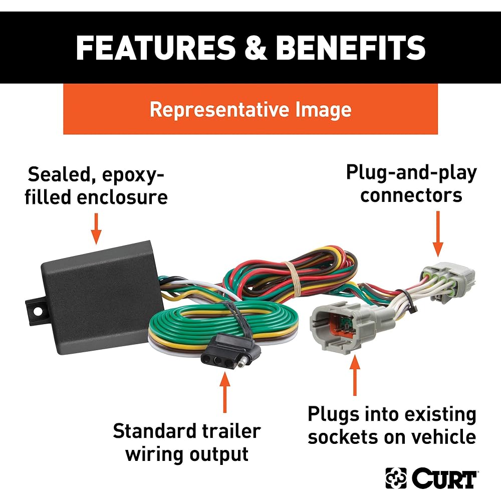 CURT 56343 Vehicle side custom 4 Pintreller Wiring Select Black Black