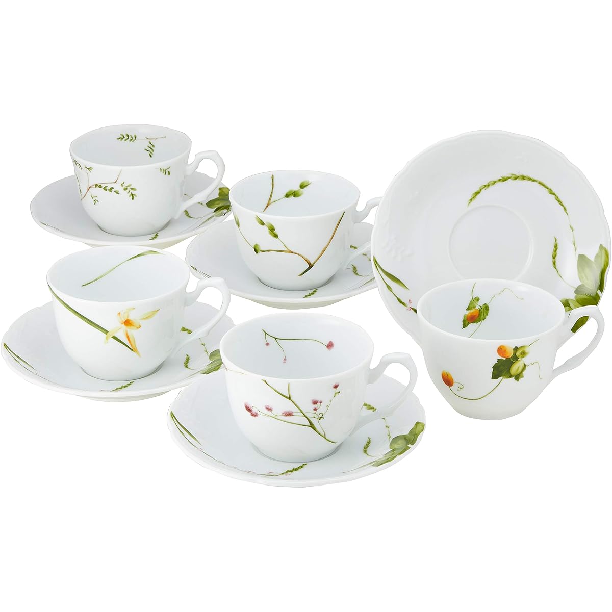 NARUMI Cup Saucer Set Satohana Goyomi Floral Pattern Assortment 260cc 5 Piece Set Microwave Warmable Made in Japan 40912-32953