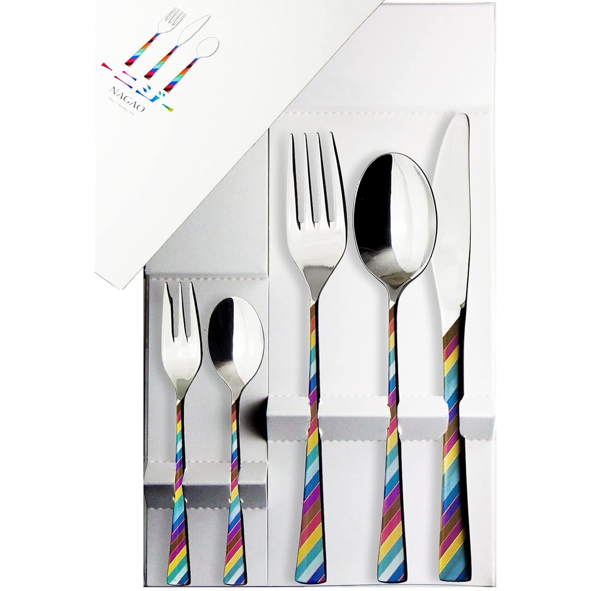 Nagao Dinner Cutlery Set, 5 pieces, 18-8 stainless steel, multiple colors, made in Japan, gift package