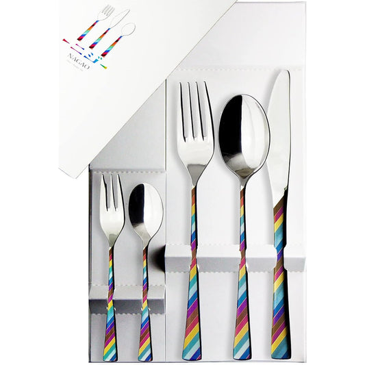 Nagao Dinner Cutlery Set, 5 pieces, 18-8 stainless steel, multiple colors, made in Japan, gift package