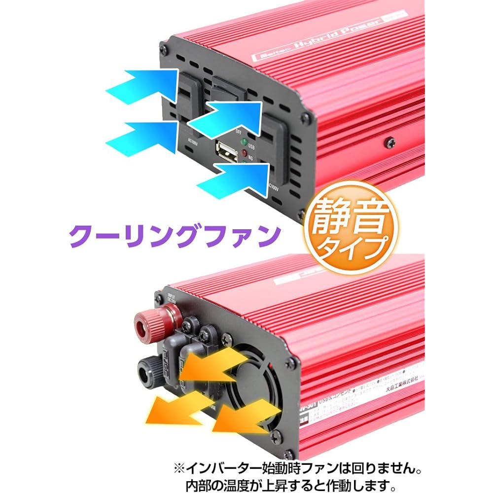 Meltec SIV-301 Car Inverter 2way (USB & Outlet) DC24V 2 Outlets (120W/300W) 1 USB 2.4A Silent Type