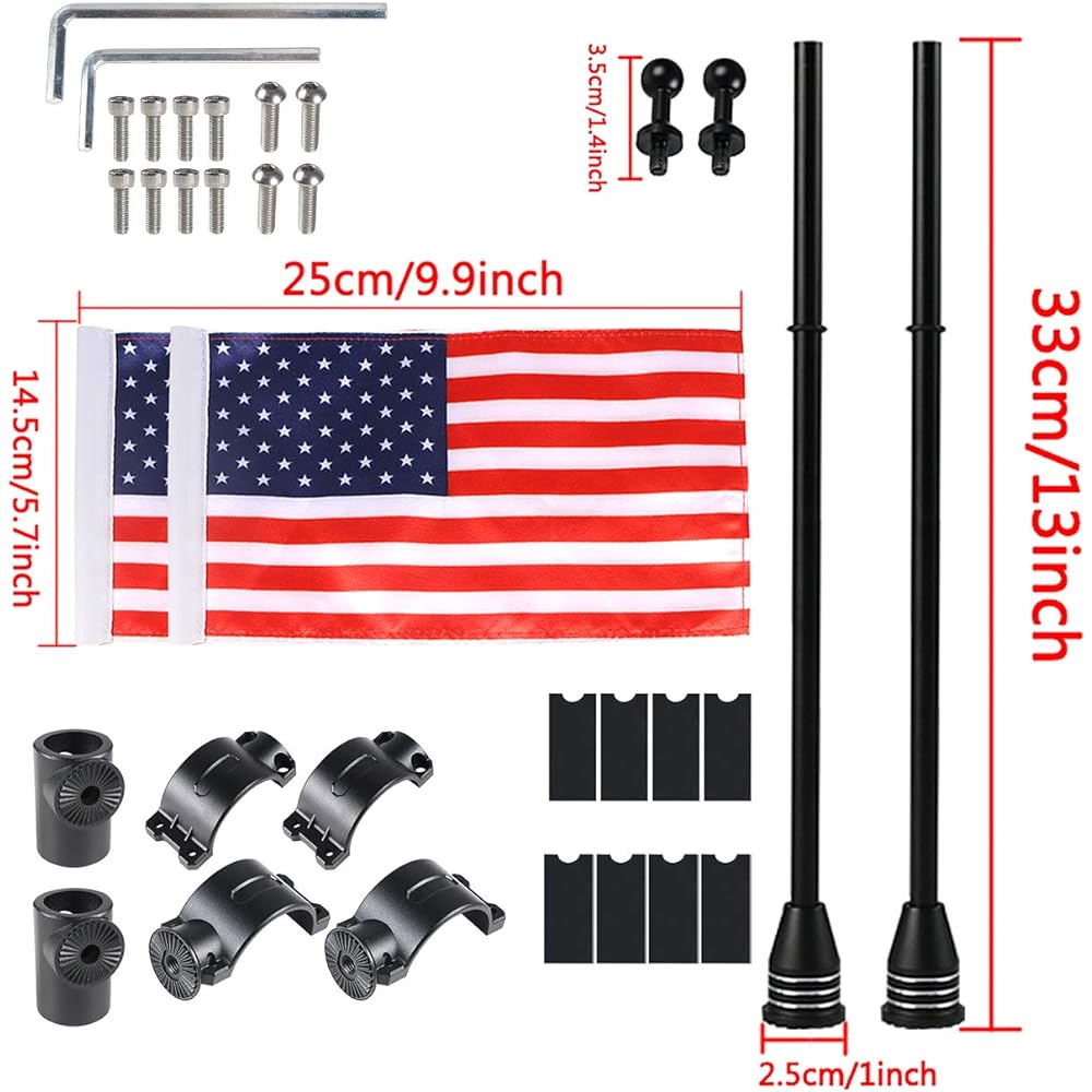 PLUSUTV High Endurance Flag Paul Holder 2 pieces 360 ° Adjustable Bracket mount Polaris RZR RANGER CAN AM 1.75-2 Intilor Bar Flag Pole Set US flag Black aluminum alloy