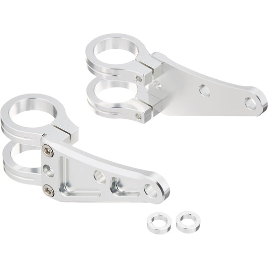POSH Motorcycle Supplies Machined Long Headlight Stay 2 Circle Clamp Type Fork Diameter 35mm Silver 010048-03