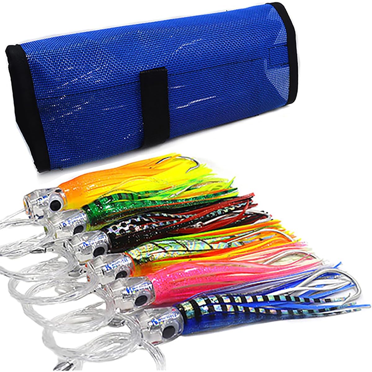 kmucutie Set of 6 6.5" Trolling Lures Marlin Tuna Dolphin Shark Big Game Deep Sea Fishing Lures with Mesh Bag (6.5")