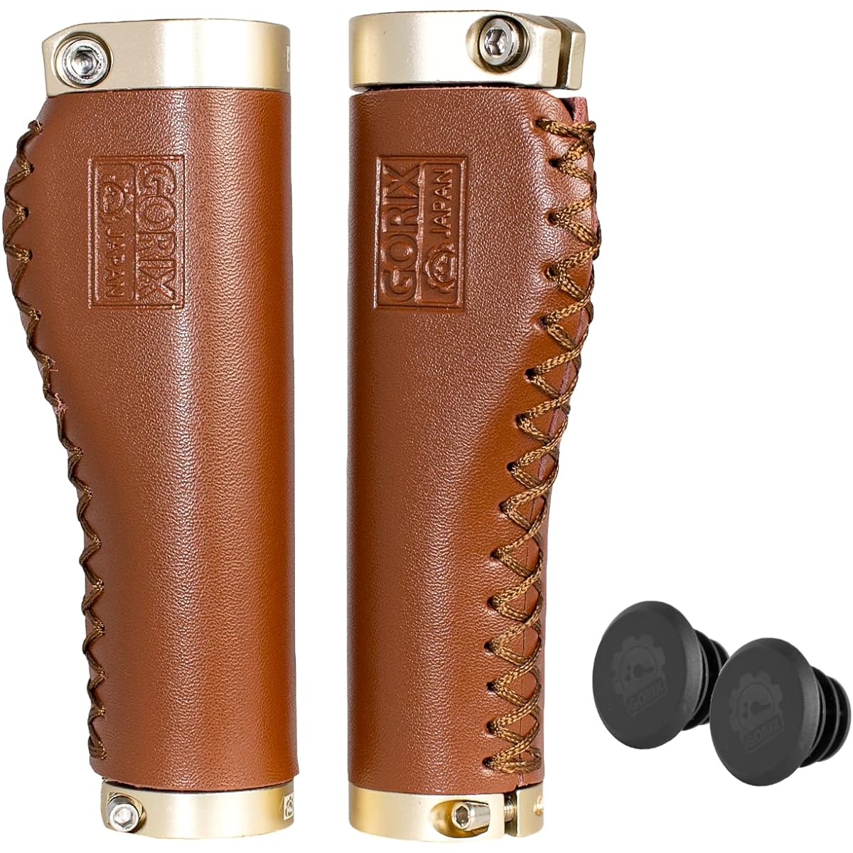 GORIX Bicycle Grip Leather Grip (GX-600) Ergo Double Lock-on Brown Cycle Grip Cowhide Screw Fixed Grip Replacement Bicycle Grip Stylish Cross Bike Mini Velo Handle Grip