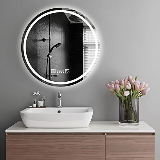 Miruo's Mirror Studio LED Mirror, Wall Mirror, Bathroom Makeup Mirror, Bathroom, Wall Hanging, Dresser, Washroom, Washbasin, Energy Saving, Brightness Adjustment, Anti-Fog, Waterproof, Shatterproof (50 x 50cm, Built-in LED)