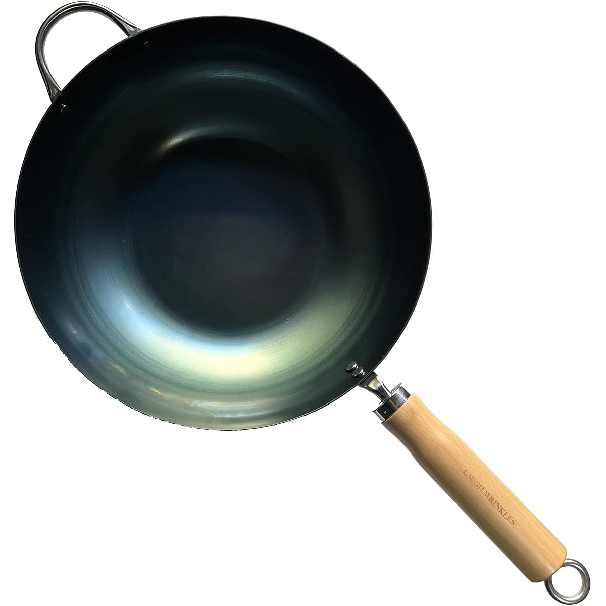Iron frying pan that grows the more you use it, wok, 28cm, with ring hook, plain wood handle, made in Japan, IH compatible, lightweight, no seasoning required, outdoor, camping