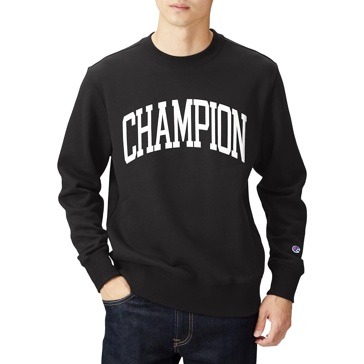 [Champion] Sweatshirt, Long Sleeve, Round Neck, Fleece, College Font Print, Crew Neck Sweatshirt, Custom Made, Basic C8-W042Z Men's