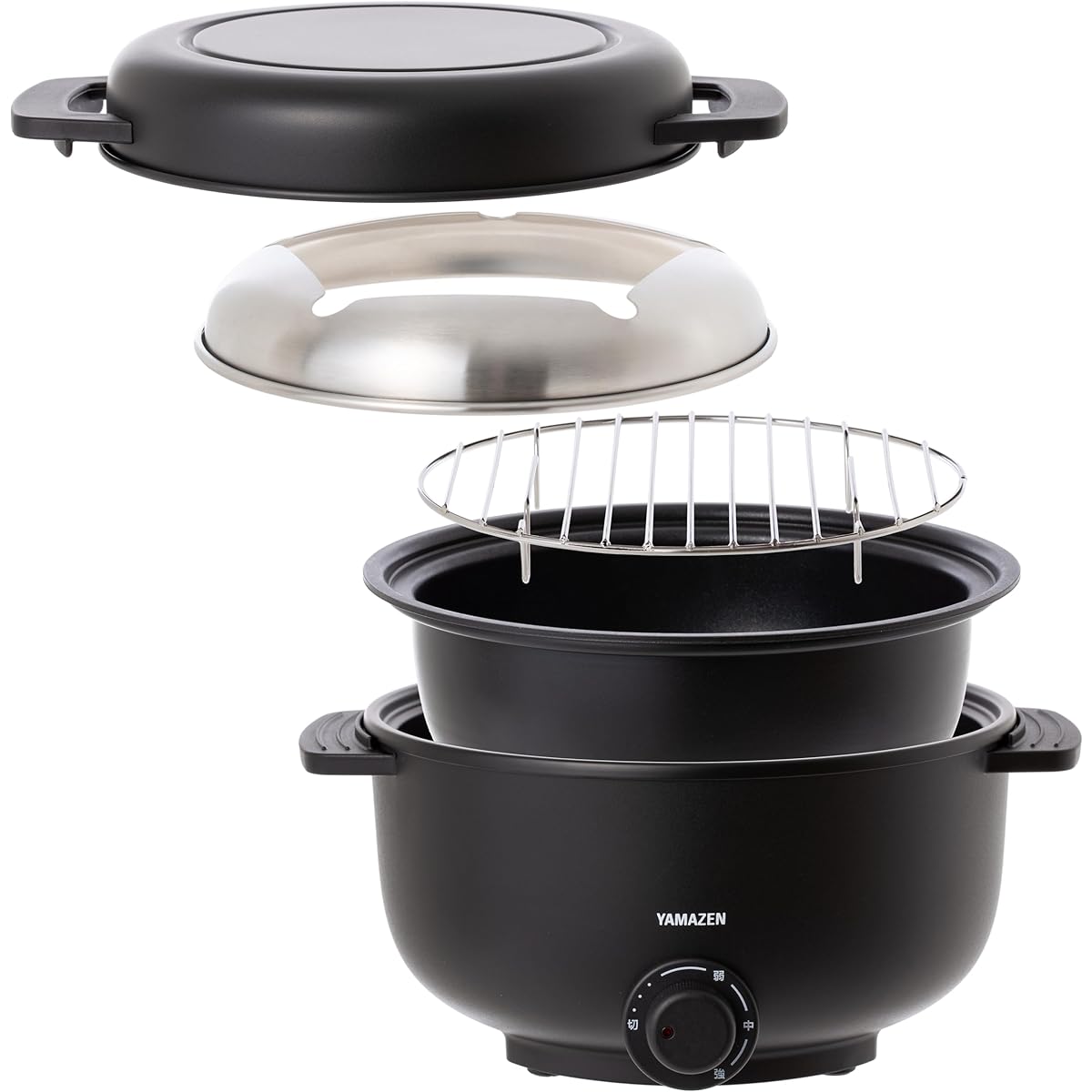 [Yamazen] Electric Pot, Grill Pot, Small, Tabletop, Single Use, 5WAY (Bake/Steam/Fry/Boil/Fondue) Dekitate Pot, Temperature Adjustment Function, Removable, Washable, Black YMCP-S650(B)