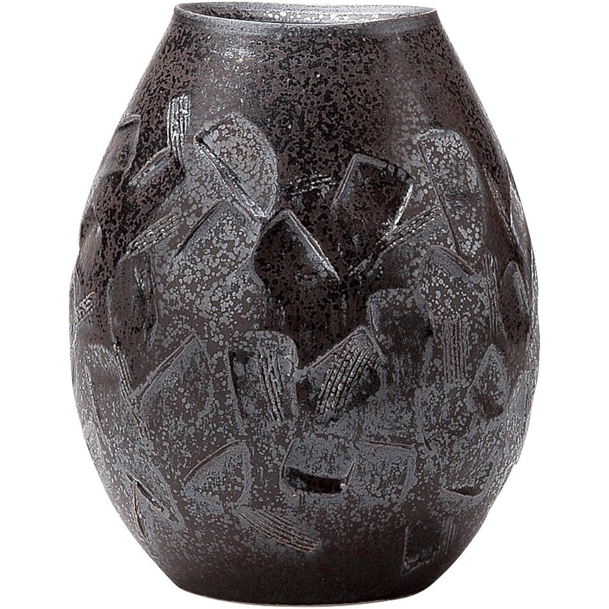 Marui Seito Shigaraki Ware Hechimon Vase Flower Base Large Black Rust Carved Jujube Pottery MR-1-2581