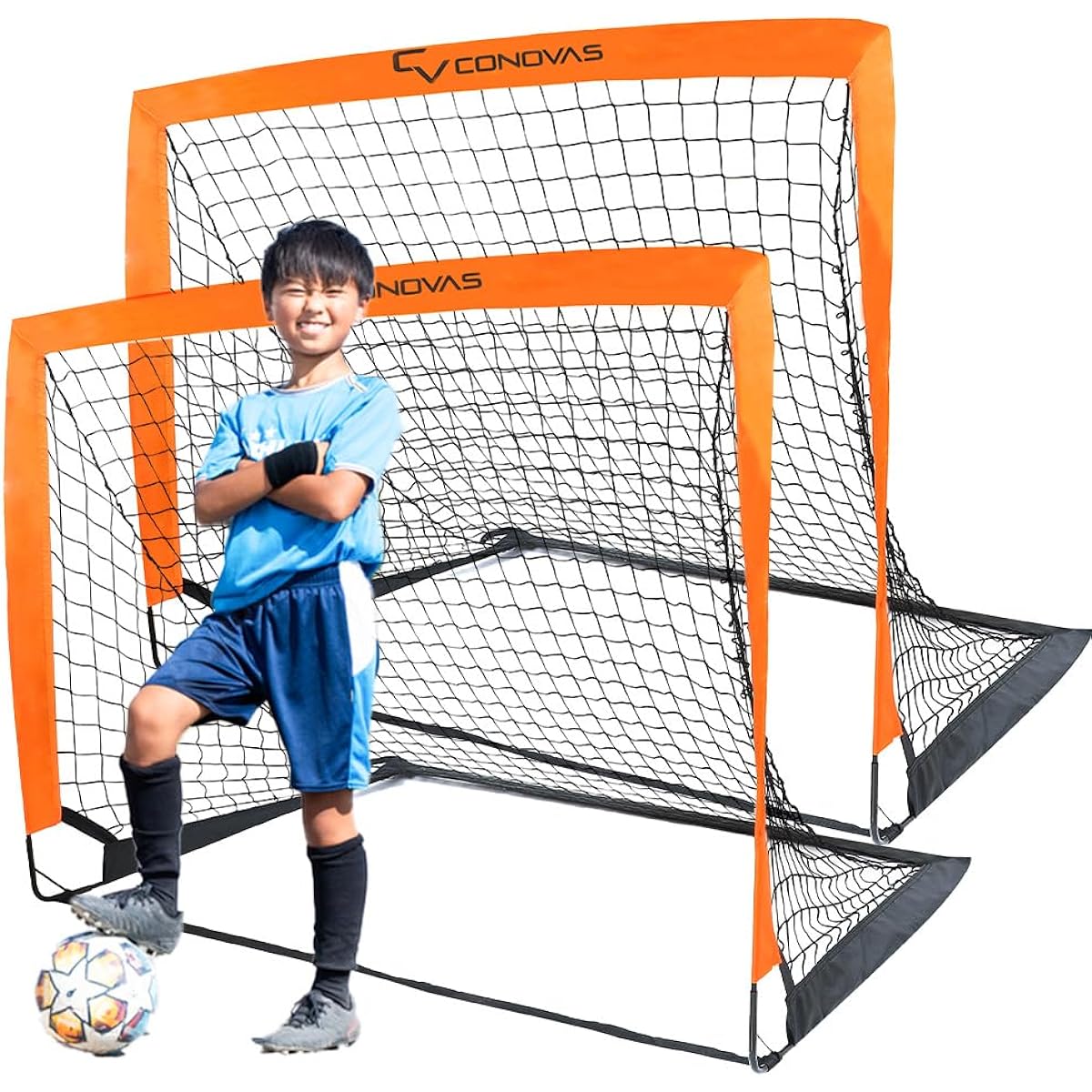 CONOVAS Soccer Goal [Easy to assemble x Space saving] [Storage bag x Easy to carry] [Shot practice x Children's Day] Foldable for children Outdoor/Indoor [Set of 2 x 90cm x 120cm]