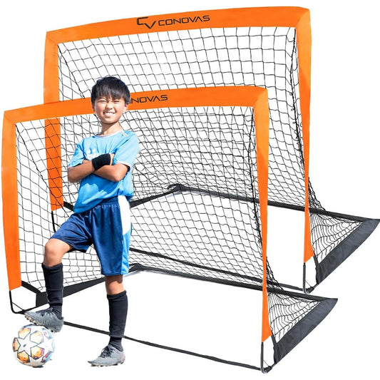 CONOVAS Soccer Goal [Easy to assemble x Space saving] [Storage bag x Easy to carry] [Shot practice x Children's Day] Foldable for children Outdoor/Indoor [Set of 2 x 90cm x 120cm]