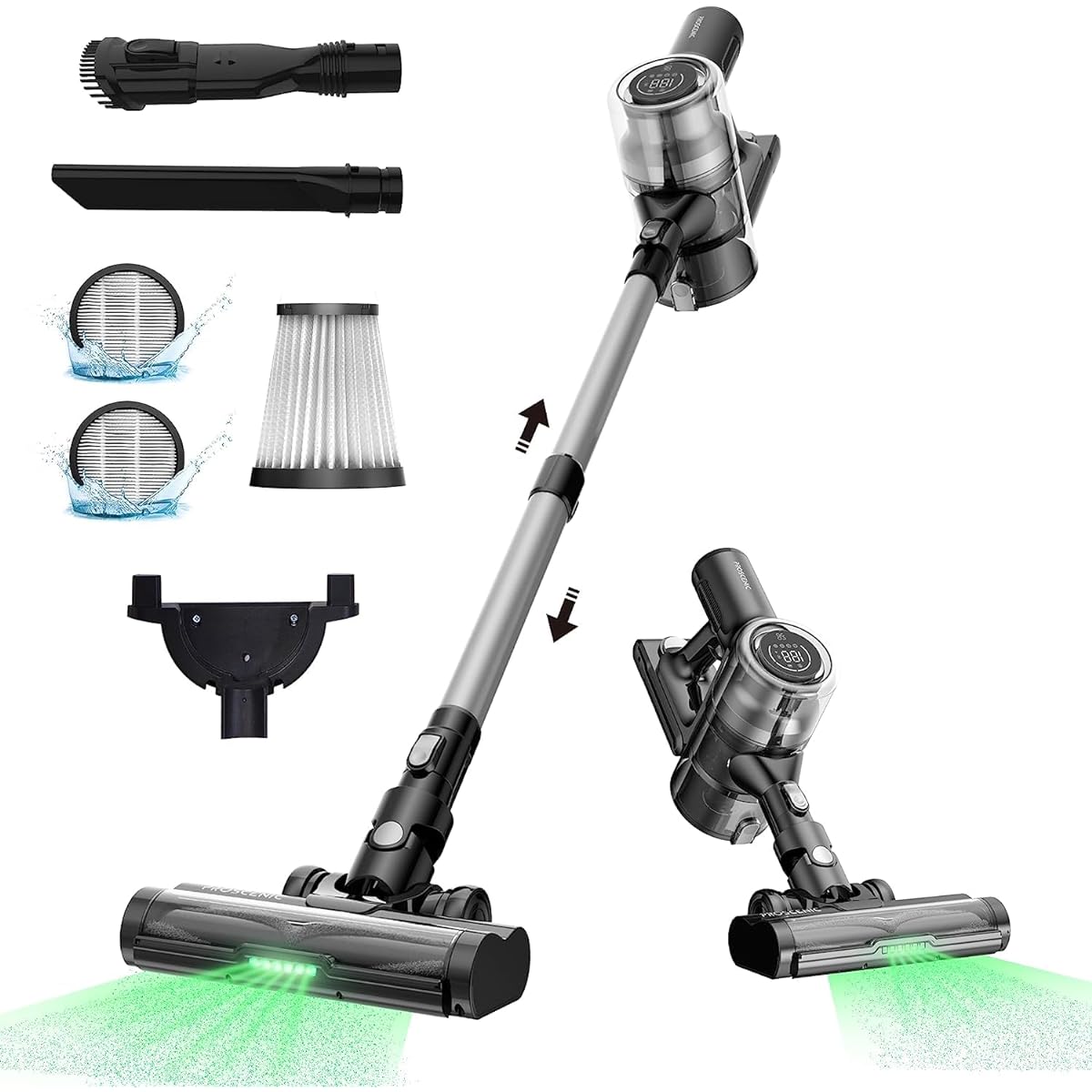 Vacuum Cleaner, Cordless Tangle Free, Strong Suction, 33000Pa, Green Light, Cyclone, Telescopic, Battery, Touch Panel Operation, Motor Head, Centrifugal Separation, Cordless Vacuum Cleaner, 4-Way Long