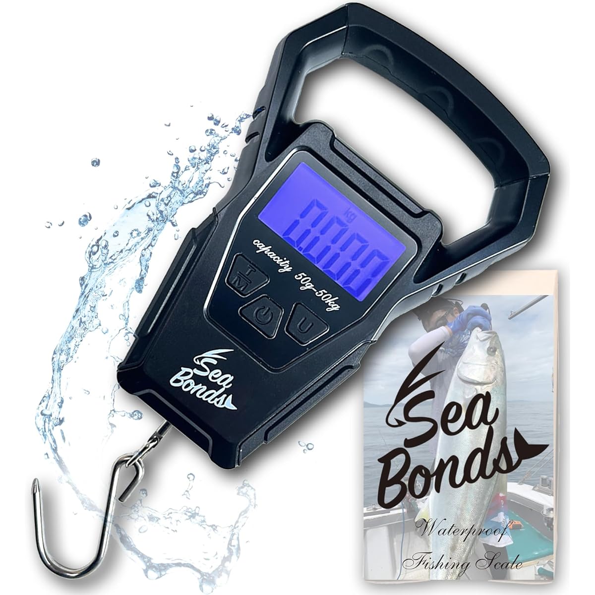 Seabons Fishing Scale Waterproof Digital Scale Fishing IPX7 Japanese Brand 100 Days Warranty Scale Hanging Scale Hanging Scale Digital Scale Fishing Scale G Scale Measuring Tool Outdoor Lightweight 50kg Backlit Drag Checker Instruction Manual Black