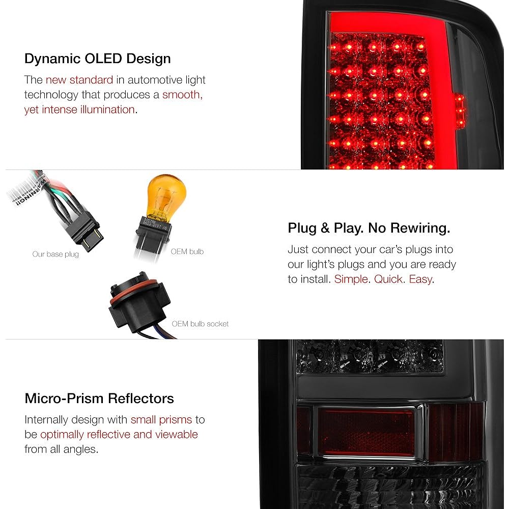 VIPMOTOZ 2009- 2018 DODGE RAM 1500 2500 3500 Compatible with the White Model OLED Neon Tube LED Tail Brake Light Brake Light Howjin Grand Pass Assembly Driver and Pair for the Leisur