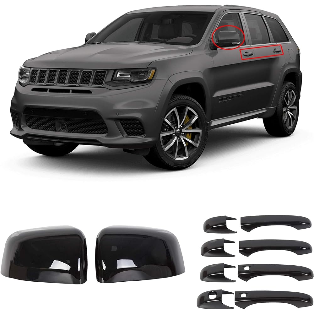 Sportuli Black Mirror Cover + Door handle cover replacement 2011-2021 J-EEP Grand Cheroke & D-ODGE DURANGO