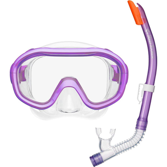 REEF TOURER Snorkeling Snorkel Mask for Children, 2-Piece Set, Made of Silicone, Ages 4-9, Easy Strap Adjustment RC0210