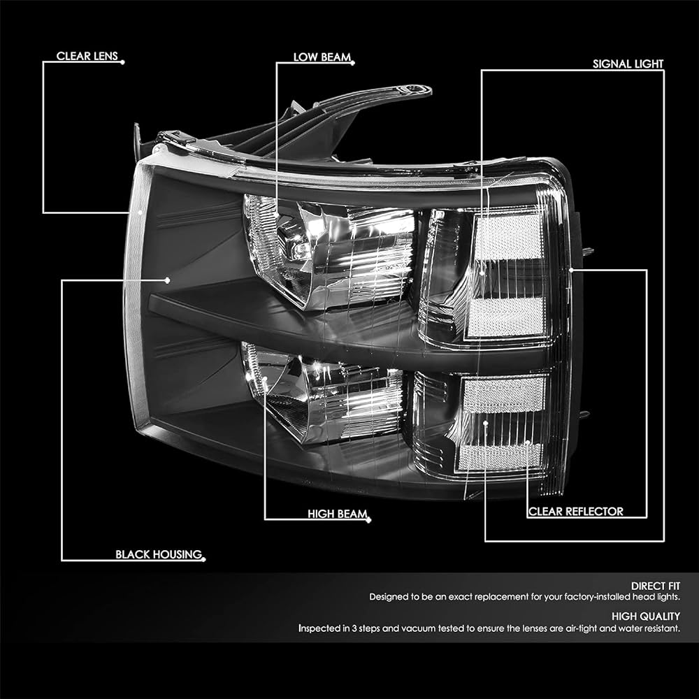 DNA MOTORING HL-OH-CSIL07-BK-CL1 Black Housing Headlight 07-13 Sylvarad 1500/07-14 Silvarad 2500 HD 3500