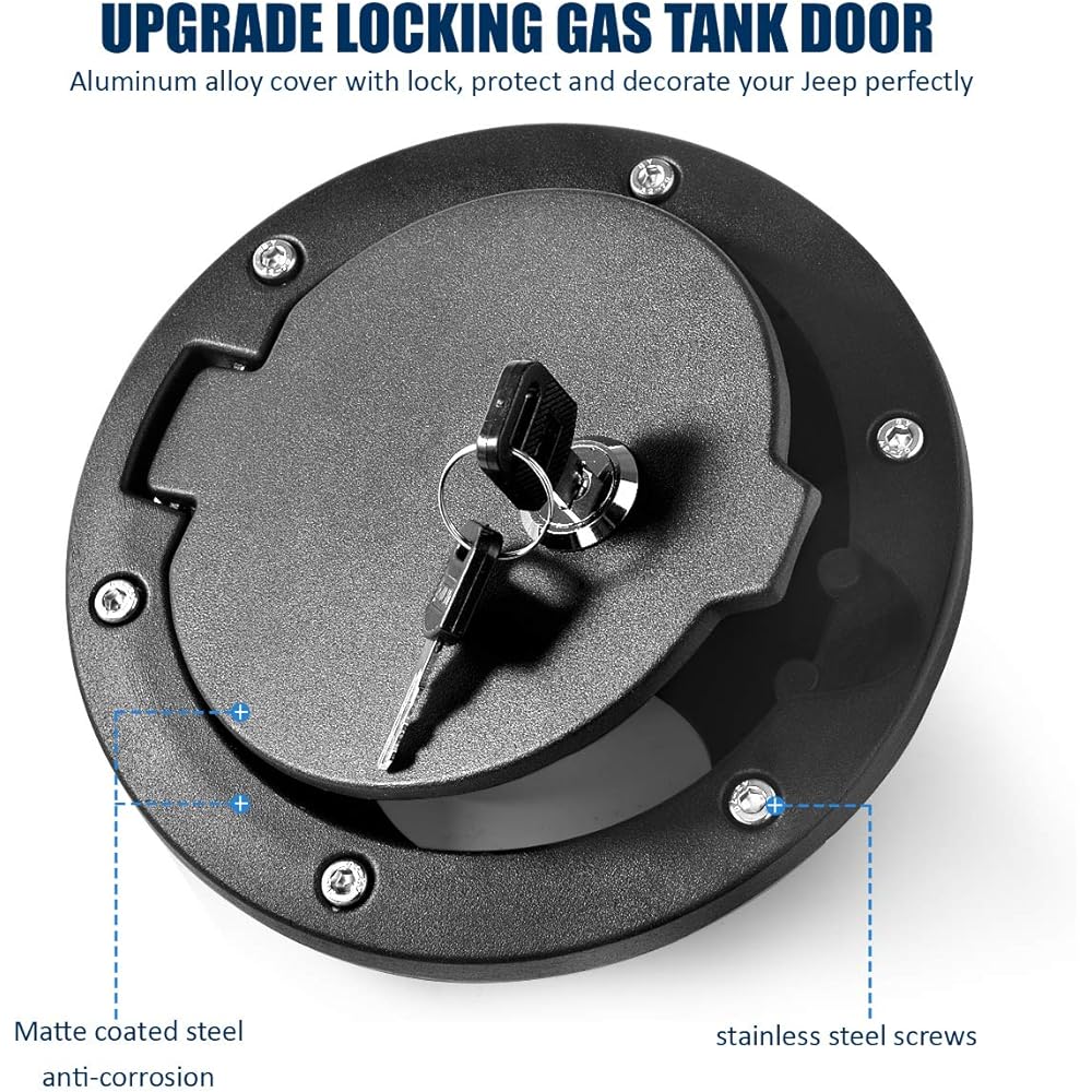 AUKMAK fuel Phillar door lock gas tank cap cover jeep rangler accessories 2007-2018 JK Unlimited Rubicon Sahara