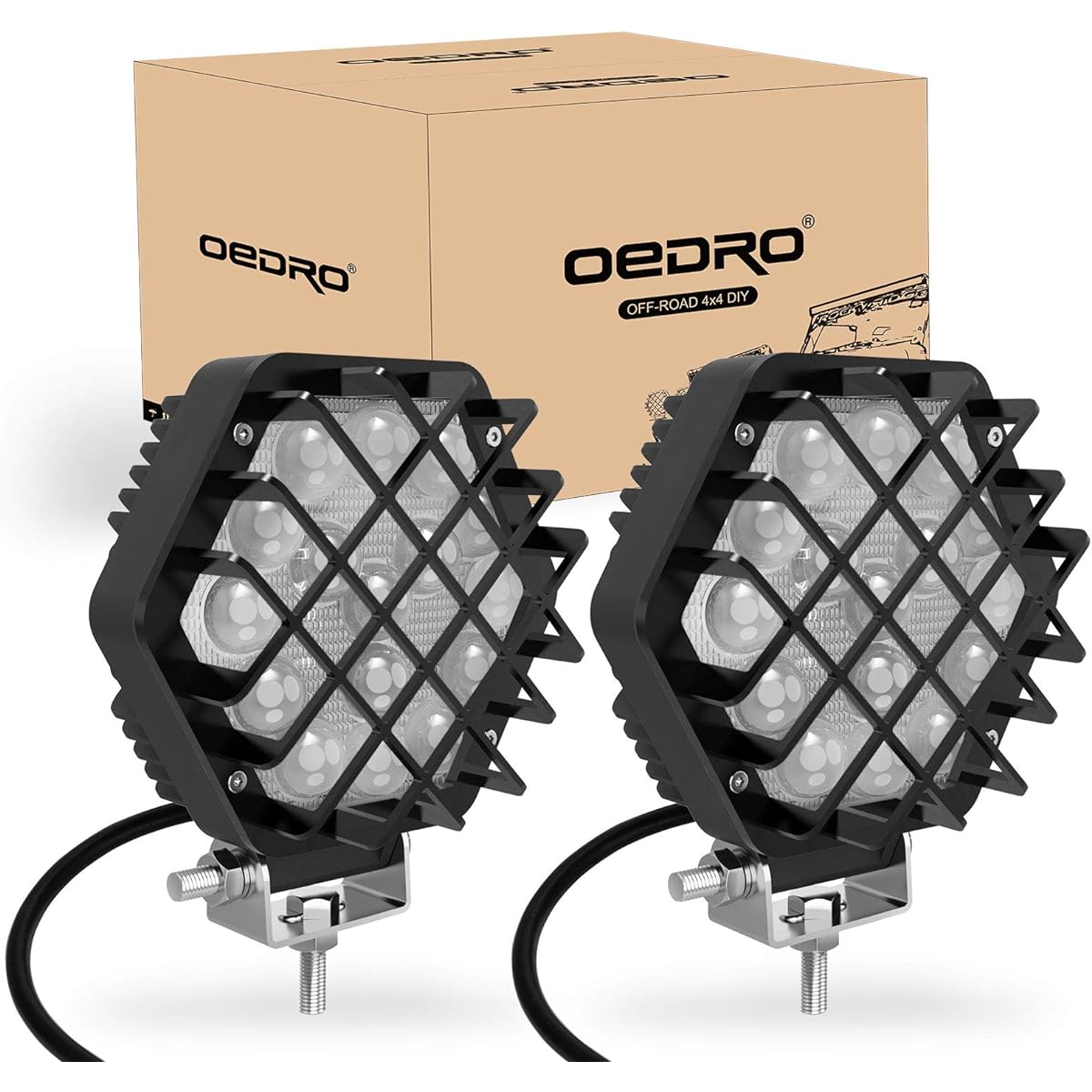 OEDRO 5 inch LED Light Pod 48W 4800LM Spot Light Pod Off Road Driving Light Bumper Roof Fog Lump Boat Jeep SUV Truck ATV For motorcycle (black cover)