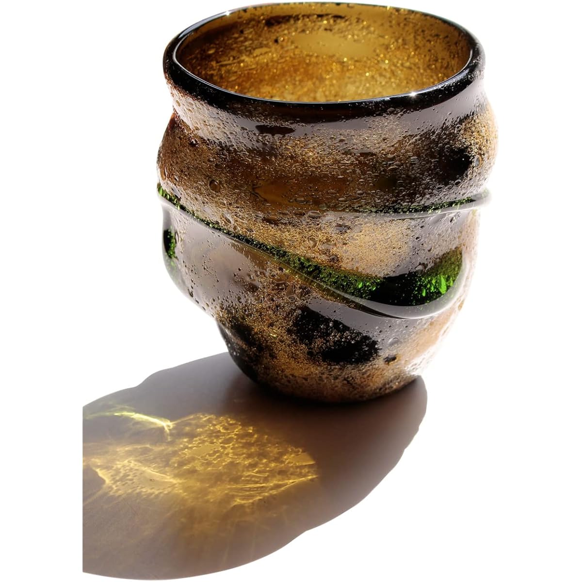 Air-blown glass workshop Rainbow glass Rocks glass Made in Okinawa Ryukyu glass Tea bubble wave-wrapped air-blown glass (moss green) Made in Japan by Seiichiro Inamine Luxury glass Ryukyu glass Gift Celebration Thank you Birthday Wedding gift Wedding gif