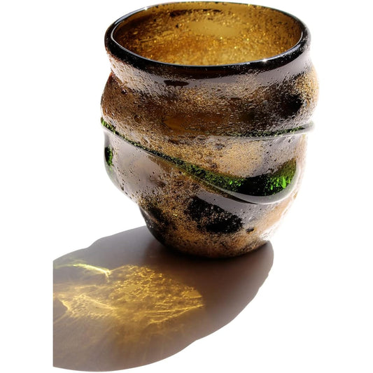 Air-blown glass workshop Rainbow glass Rocks glass Made in Okinawa Ryukyu glass Tea bubble wave-wrapped air-blown glass (moss green) Made in Japan by Seiichiro Inamine Luxury glass Ryukyu glass Gift Celebration Thank you Birthday Wedding gift Wedding gif