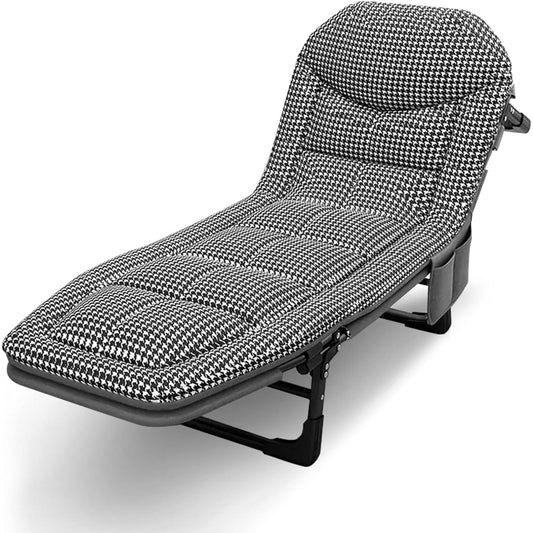 Haikawi Foldable Bed, Simple Bed, Camping Bed, Leisure Bed, Outdoor Chair with Pillow, Comfortable and Lightweight Lounge Chair for Indoors and Outdoors, For Napping/Overtime/Disaster Prevention, Easy to Assemble, 5 Adjustable Levels (Dark Gray)