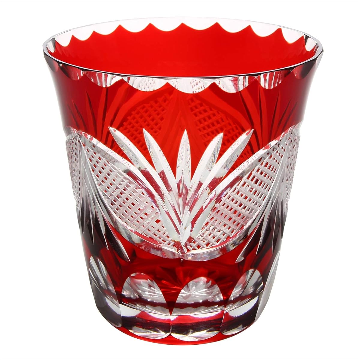 Edo Kiriko Shochu Glass with Boat-shaped Shippo (Red) TO-9