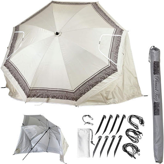SPICE OF LIFE LSLS2220 10 Seconds Shade Parasol Tarp Fringe Diameter 195cm Sun Shade Umbrella Shape Ventilation Window Beige Storage Bag, Peg and Rope Included