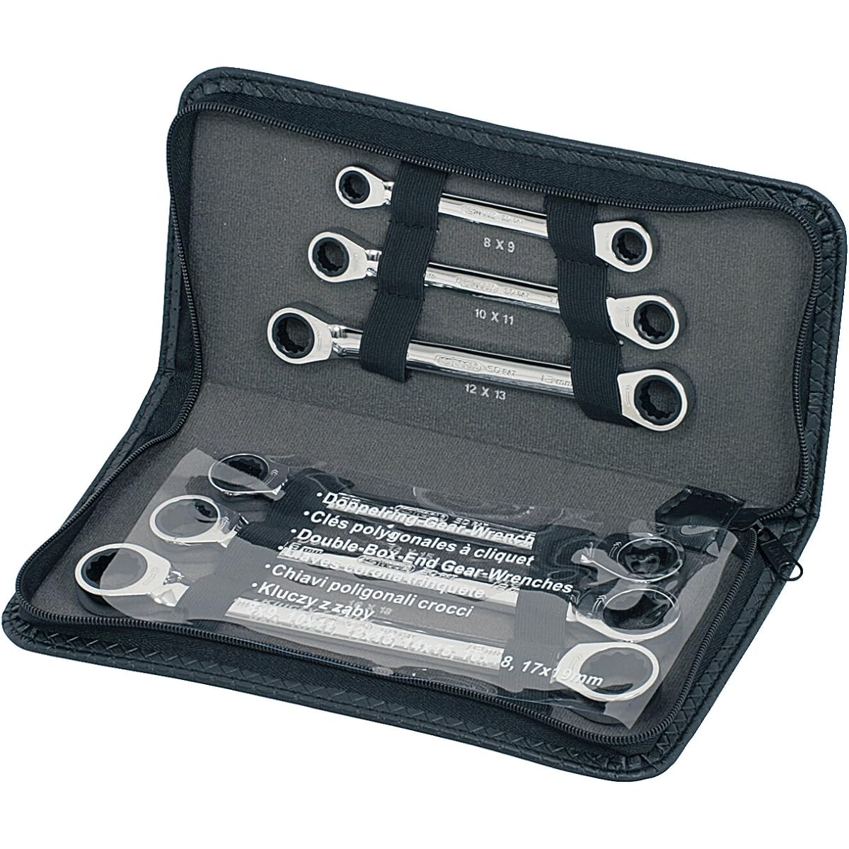 KS TOOLS GEARplus Double ring ratchet spanner set 6 pcs leather pouch 503.4557