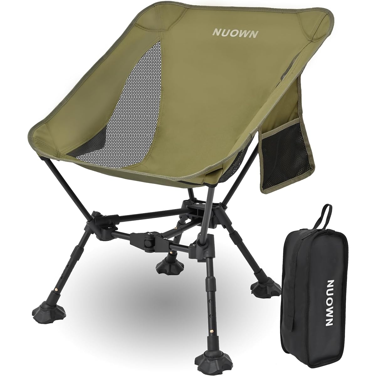 NUOWN Outdoor Chair, Ultra-lightweight Folding Camping Chair, Height Adjustable, Camping Chair with Pockets, Suitable for Uneven Grounds, Load Capacity 150kg, Green