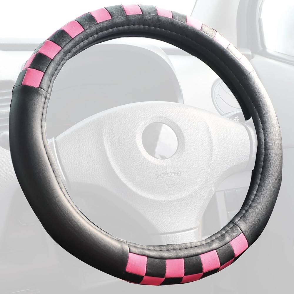 Z-style Car Handle Cover [Steering Cover] Pink Mania Check Black x Pink