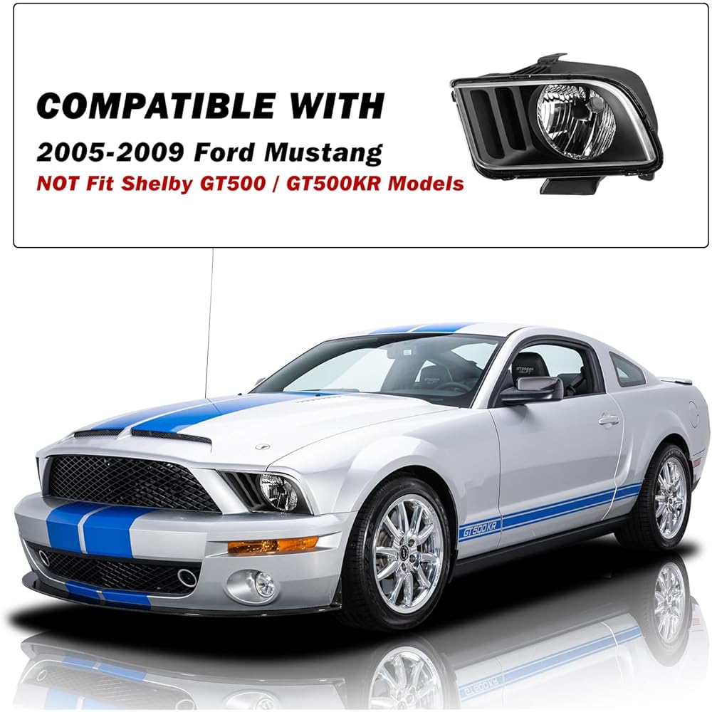 Sockir Headlight Acembredet 2005-2009 Ford Mustang Waterproof Headlight Public seat driver's seat (with black housing clear frector)