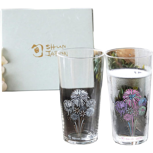 [Temperature in Design] Marumo Takagi Pottery Cool Fireworks Tumbler Glass Pair Set Tumbler Fireworks Wedding Gift Pair Midyear Gift Gift Anniversary Changes with Temperature Present Cold Sake Christmas