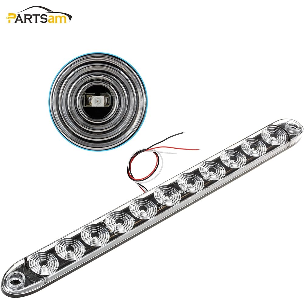 PARTSAM Clear Lens Frange Mount 15 inch Car Marker Light Bar Amber 11LED Waterproof Track Trailer For RV Boat Ultra -Thin Yellow LED Strip ID Light Bar P/T/C Parking Light 2