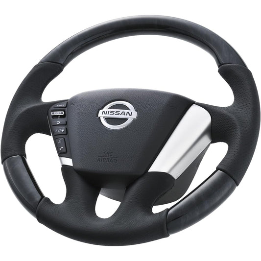 KENSTYLE Original Steering NA01 Elgrand (early E52) Gradient Silver Rosewood/Leather Combination