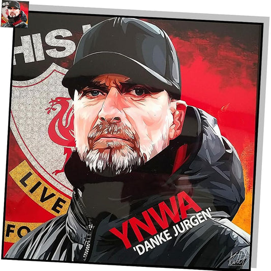 Famous Popart Gallery Jurgen Klopp Liverpool FC NEW Design Premier League Japan National Team Overseas Soccer Art Panel Wooden Wall Hanging Poster Interior Soccer Goods (26*26cm Art Panel Only)