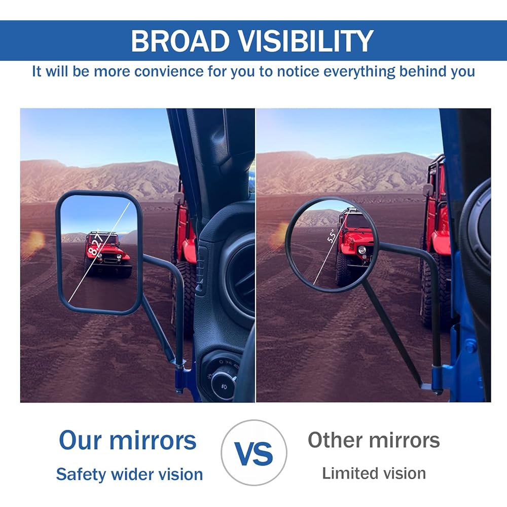 Calbeau Jeep Mirror 2 Packs Square Adventure Side View Mirror Jeep Langler CJ YJ TJ JL JL & Unlimited Accessories 2022 Upgraded Edition Door Hondor Miller Safe Door Off Drive for Safe Door Off Drive