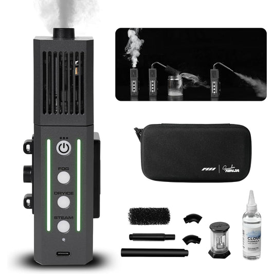 SmokeNINJA Small Fog Machine Smoke Machine 14cm Length Smoke Production Compact Fog Machine Fog Dry Ice Steam Provides 3 types of smoke effects Magnetic mount Shooting atmosphere Stage effects etc. Batteries sold separately